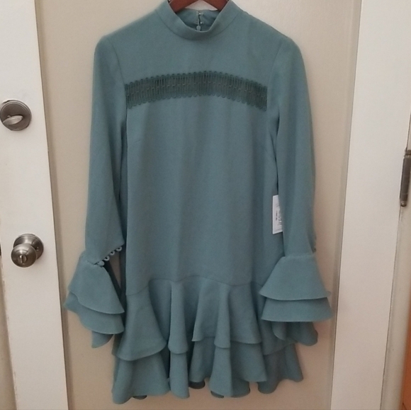 Prose & Poetry Marcel Feminine Cutout Long Sleeve Ruffle Mini Sage Dress Size M. - Picture 5 of 10
